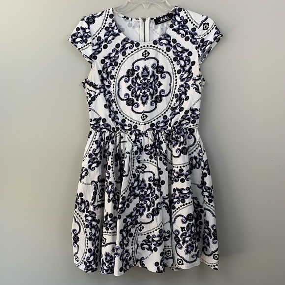 Lulus fit and flare dress- black white purple - Picture 1 of 8